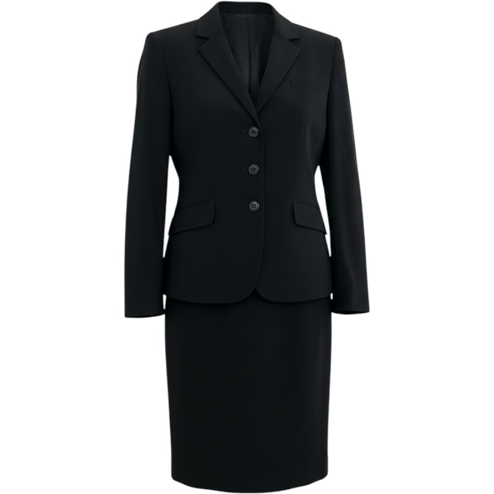 Studio 205 Womens Black 100% Wool 2 Piece Skirt Suit Set Size 10 Blazer Pencil